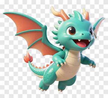 Teal Cartoon Dragon With Orange Wings PNG