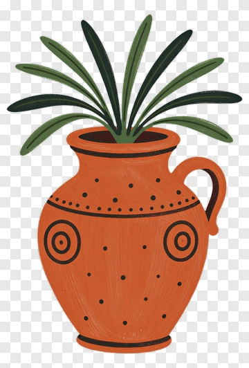 Orange Vase With Green Plant PNG