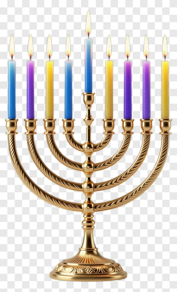 Golden Menorah With Colorful Candles PNG