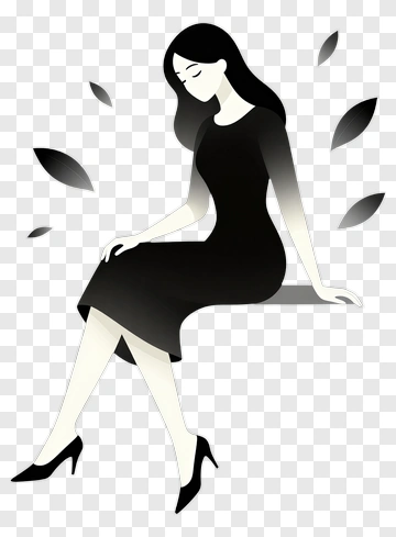 Woman Sitting In Black Dress PNG