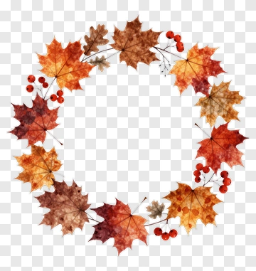 Autumn Leaves And Berries Wreath PNG