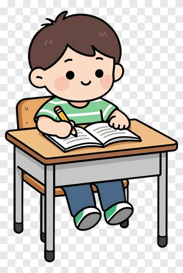 Child Studying At Desk PNG