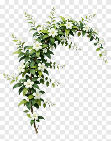 White Jasmine Vine With Green Leaves PNG