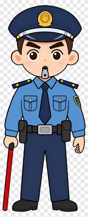 Cartoon Police Officer With Whistle And Batons PNG