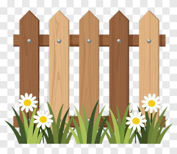 Wooden Fence With Daisies And Grass PNG
