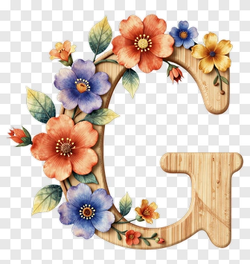 Floral Wooden Letter G PNG