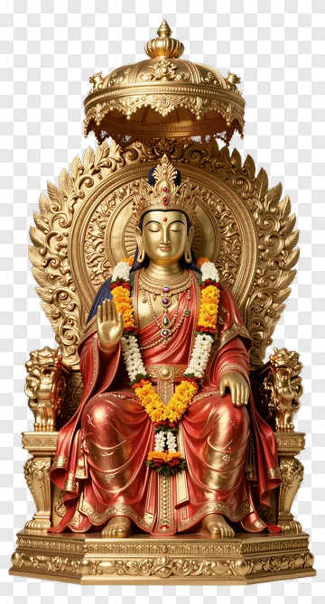 Golden Buddha Statue With Flower Garlands PNG