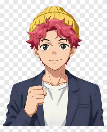 Anime Character With Pink Hair And Yellow Beanie PNG