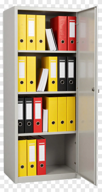 Office File Cabinet With Colorful Binders PNG