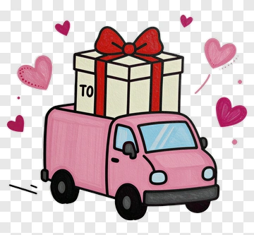 Pink Truck Carrying A Gift Box PNG