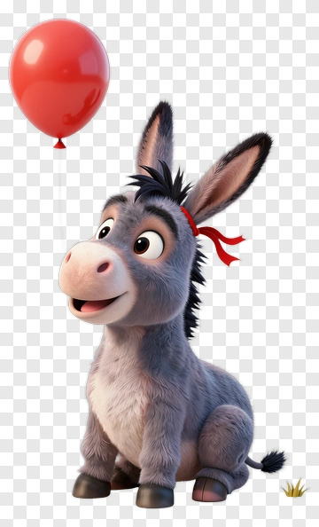 Happy Donkey With Red Balloon PNG