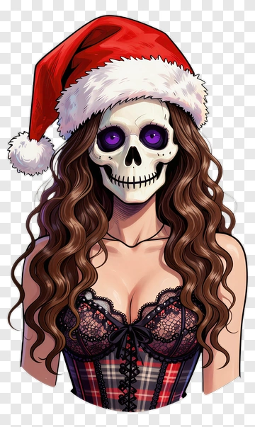 Skull Woman In Santa Hat And Corset PNG