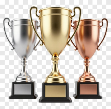 Three Trophies In Silver Gold And Bronze PNG