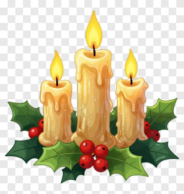 Three Lit Candles With Holly And Berries PNG