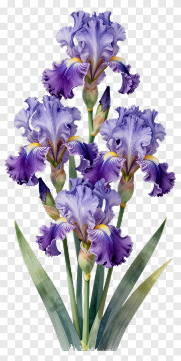 Purple Iris Flower With Green Leaves PNG
