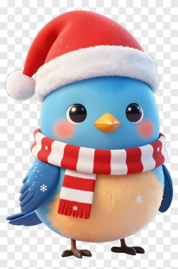 Blue Bird Wearing Santa Hat PNG