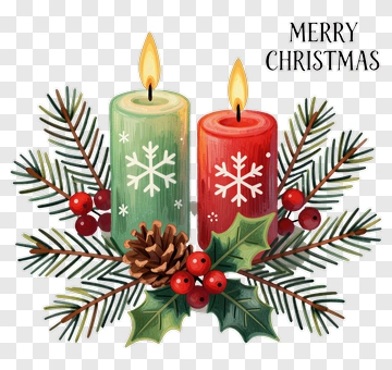 Christmas Candles With Holiday Greens PNG