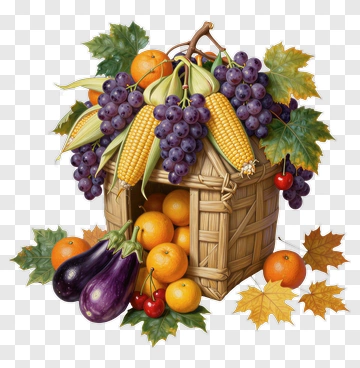 Autumn Harvest In Wicker Basket PNG