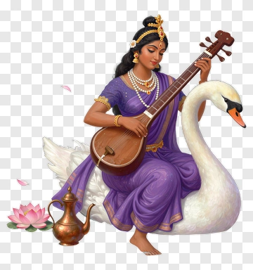 Sanskrit Goddess Playing Sitar On Swan PNG