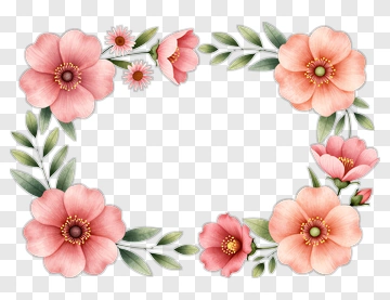 Pink Flower Frame With Green Leaves PNG