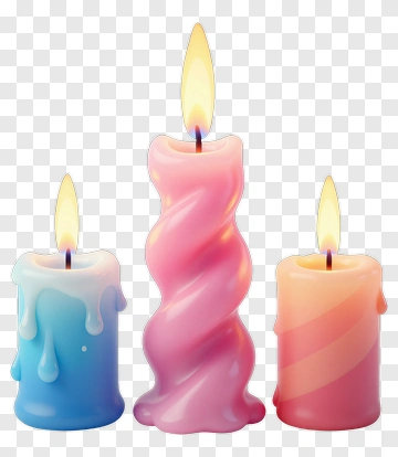 Three Festive Birthday Candles With Melting Wax PNG