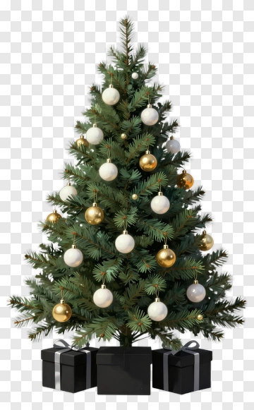 Christmas Tree With Ornaments And Gift Boxes PNG