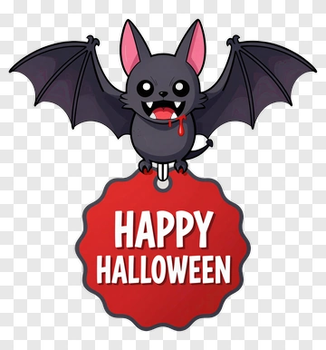 Cute Bat With Happy Halloween Tag PNG