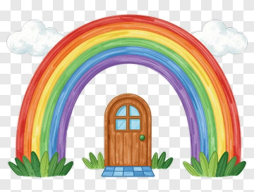 Rainbow Door With Clouds And Grass PNG