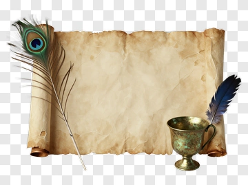 Ancient Scroll With Feather And Cup PNG