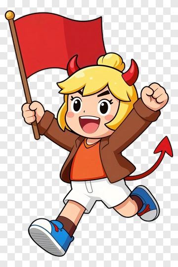 Devil Child Holding Red Flag PNG