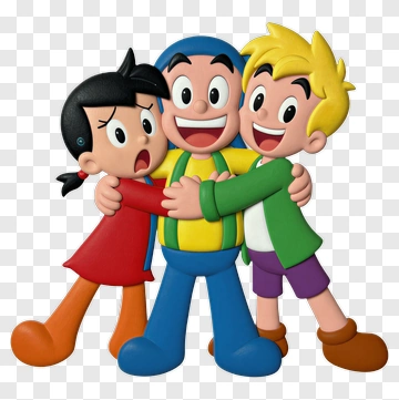 Three Cartoon Friends Hugging PNG