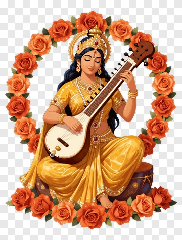 Saraswati Goddess Playing Sitar PNG