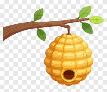 Cartoon Bee Hive Hanging From Branch PNG