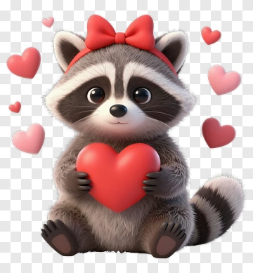 Cute Raccoon Holding Heart PNG