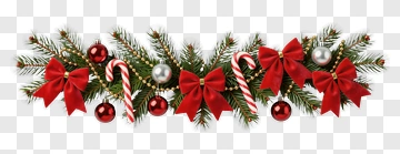 Christmas Garland With Bows And Ornaments PNG