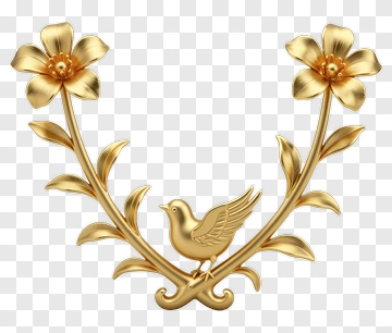 Golden Bird With Flower Branch PNG