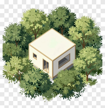 Isometric House Surrounded By Trees PNG