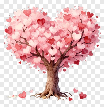 Heart Tree With Pink And Red Leaves PNG