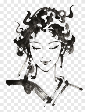 Portrait Of A Woman In Ink PNG