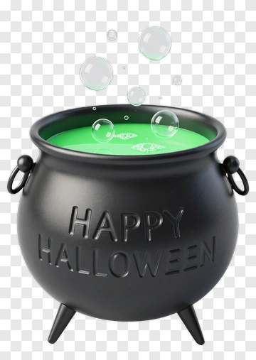 Black Cauldron With Happy Halloween Text PNG
