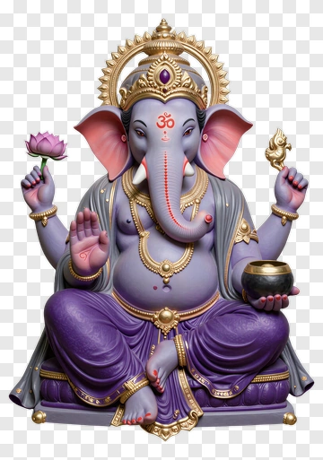 Purple Ganesha Statue With Lotus And Bowl PNG