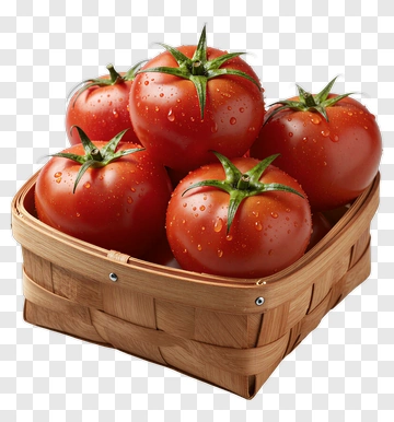 Fresh Tomatoes In A Wooden Basket PNG
