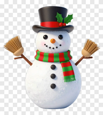 Snowman With Top Hat And Brushes PNG