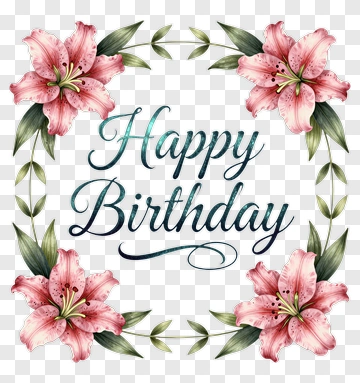 Happy Birthday With Pink Lily Flowers PNG