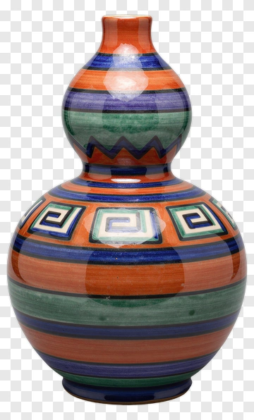 Colorful Gourd Vase With Geometric Design PNG