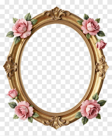 Ornate Gold Frame With Pink Roses PNG