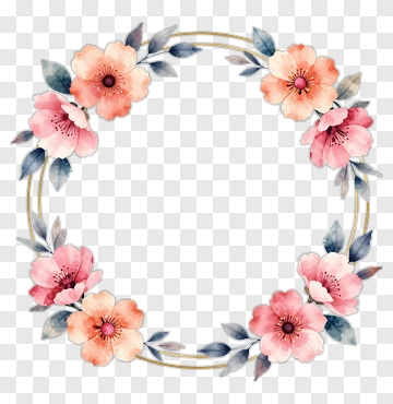 Watercolor Flower Wreath With Gold Accents PNG