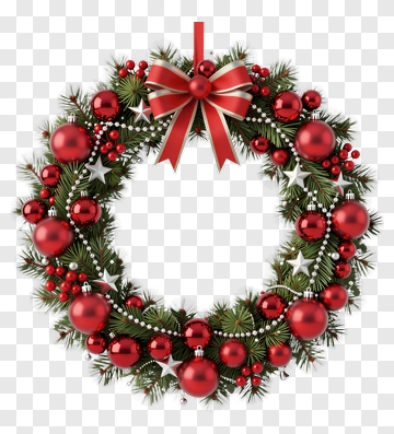 Christmas Wreath With Red Ornaments PNG