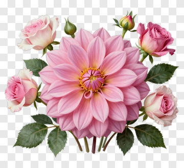 Pink Dahlia And Rose Bouquet PNG