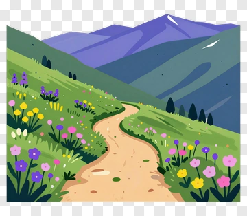Colorful Path Through Wildflowers PNG